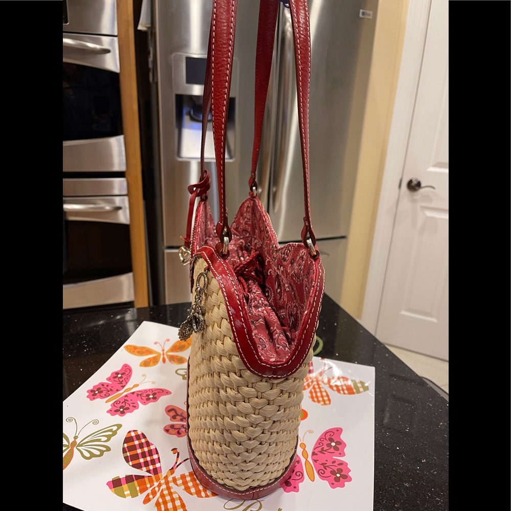BRIGHTON STRAW & LEATHER BANDANA FABRIC ACCENTED MARILYN SHOULDER BAG - Picture 5 of 14